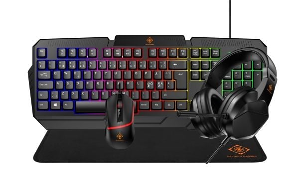 4-i-1 gaming-sett, headset, tastatur, mus, musematte