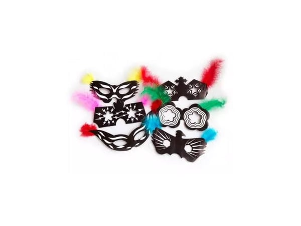 Fastelavns maske med fjer, 6 stk