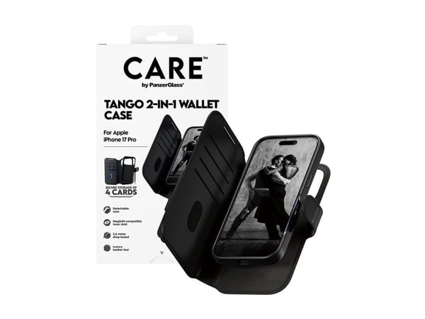 CARE by PanzerGlass Tango - Lommebok for mobiltelefon - MagSafe-samsvar - veganlær - svart - for Apple iPhone 17 Pro