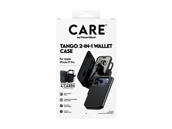 PanzerGlass CARE™ by ® Tango 2-in-1 Wallet Case w. MagSafe iPhone 17 Pro, Suojus, Apple, Apple - iPhone 17 Pro, musta