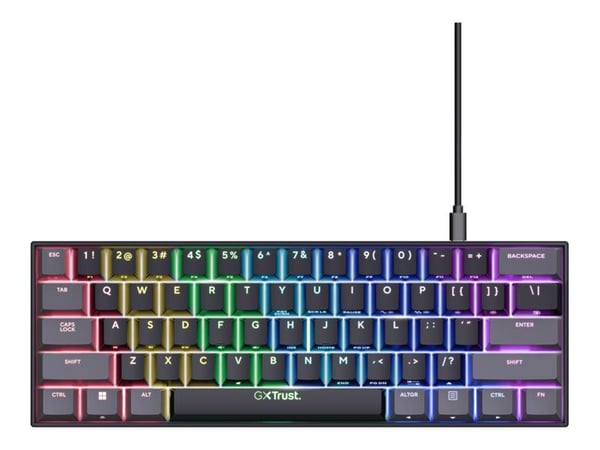 Trust GXT 867 ACIRA - Tastatur - mekanisk - 60% - mini - bakgrunnsbelyst - USB - tastsvitsj: Outemu Red - svart - pappeske