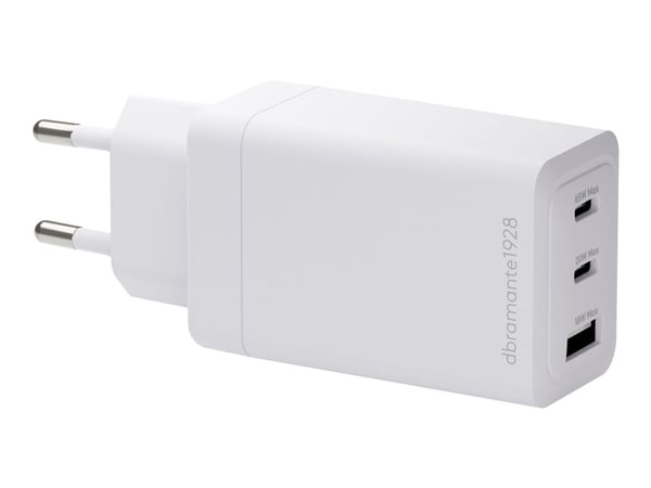 dbramante1928 re-charge - Strømadapter - 65 watt - 3 utgangskontakter (2 x USB-C, USB) - hvit