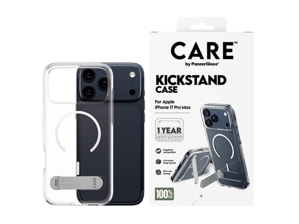 PanzerGlass CARE™ by ® Kickstand Case Transparent w. MagSafe iPhone 17 Pro Max, Suojus, Apple, Apple - iPhone 17 Pro Max, Läpinäkyvä