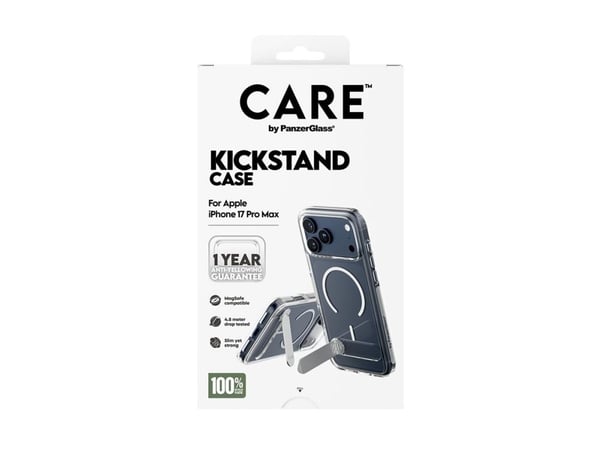PanzerGlass CARE™ by ® Kickstand Case Transparent w. MagSafe iPhone 17 Pro Max, Suojus, Apple, Apple - iPhone 17 Pro Max, Läpinäkyvä