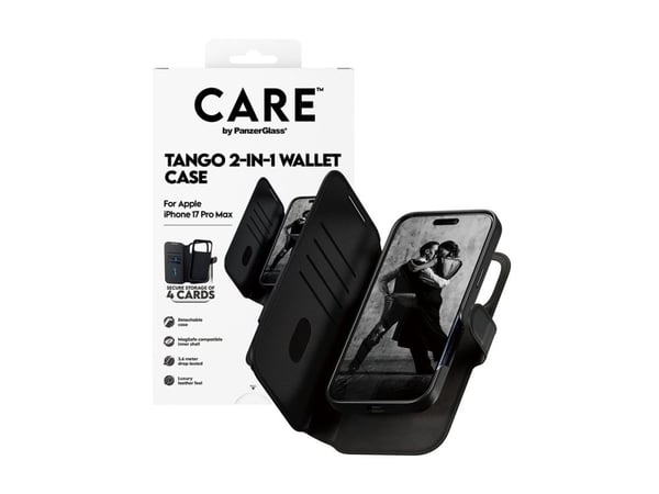 CARE by PanzerGlass Tango - Vikbart fodral för mobiltelefon - MagSafe-kompatibilitet - konstläder - svart