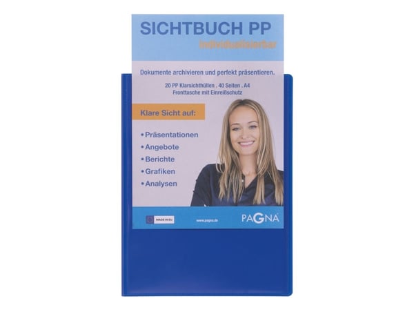 Pagna 21011-07, Project folder, A4, Polypropeeni (PP), Sininen, 40 arkkia, 20 taskua