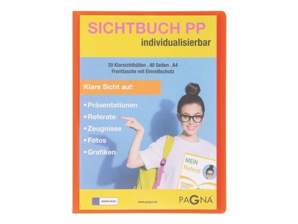 Pagna 21013-09, Project folder, A4, Polypropylen (PP), Oransje, 40 ark, 20 lommer