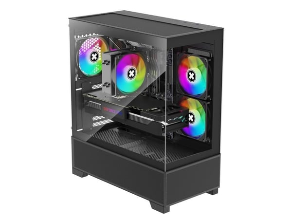 Xilence Xilent Beam - Midi-tårn - ATX - sidepanel med vindu (herdet glass) - ingen strømforsyning (ATX) - svart - USB/lyd