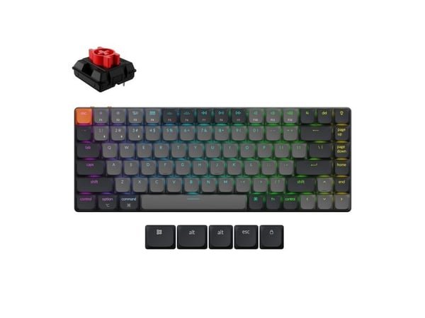 Keychron K3, Ledning & Trådløs, USB + Bluetooth, Mekanisk nøkkelbryter, QWERTY, RGB LED, Grå