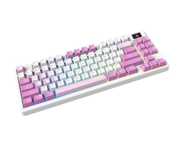MSI FORGE GK600 TKL WIRELESS VIOLET, Trådløs, USB + Bluetooth, Mekanisk nøkkelbryter, QWERTY, RGB LED, Rosa, Fiolett, Hvit