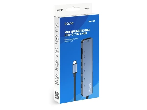 Savio AK-82, USB Type-C, HDMI, USB Type-C, MicroSDHC, MicroSDXC, SD, SDHC, SDXC, 5000 Mbit/s, 30 hz, 3840 x 2160