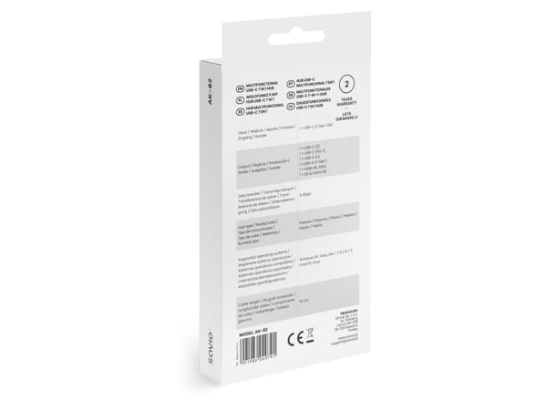 Savio AK-82, USB Type-C, HDMI, USB Type-C, MicroSDHC, MicroSDXC, SD, SDHC, SDXC, 5000 Mbit/s, 30 hz, 3840 x 2160