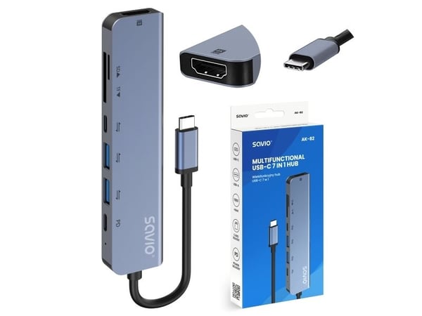 Savio AK-82, USB Type-C, HDMI, USB Type-C, MicroSDHC, MicroSDXC, SD, SDHC, SDXC, 5000 Mbit/s, 30 Hz, 3840 x 2160