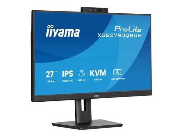 iiyama ProLite XUB2790QSUH-B2 - LED-skjerm - 27" - 2560 x 1440 QHD @ 100 Hz - IPS - 250 cd/m² - 1300:1 - 0.4 ms - HDMI, DisplayPort, USB-C - høytta...