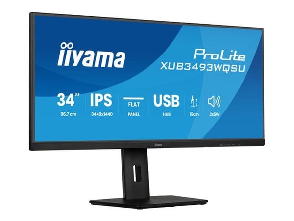 iiyama ProLite XUB3493WQSU-B6 - LED-skjerm - 34" - 3440 x 1440 UWQHD @ 120 Hz - IPS - 400 cd/m² - 1000:1 - 1 ms - 2xHDMI, DisplayPort - høyttalere ...
