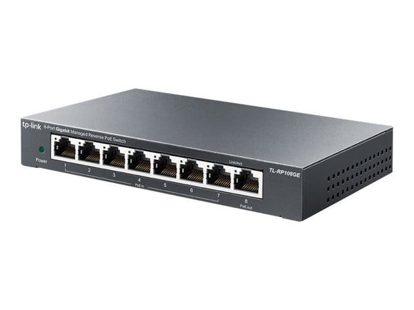 TP-Link TL-RP108GE - Switch - Styrt - 7 x 10/100/1000 (PoE-inngang) + 1 x 10/100/1000 (PoE-utgang) - stasjonær - Reverse PoE