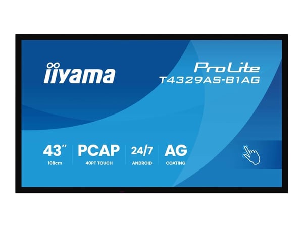 iiyama ProLite T4329AS-B1AG - 43" Diagonal klass (42.5" visbar) LED-bakgrundsbelyst LCD-skärm - digital skyltning - med pekskärm (multitouch) - 4K ...