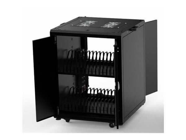 Lanview DCN - Vogn (lade, sikre og transportere) - for 32 notebooks / Chromebooks / tablets - låsbar - 1.2 mm stål - RAL 9005, svart - skjermstørre...
