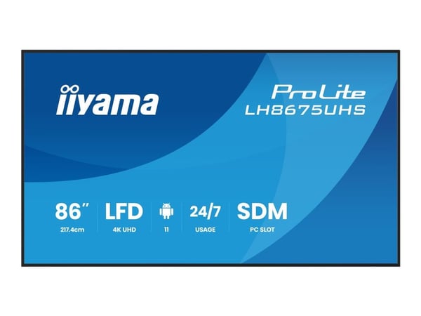 iiyama ProLite LH8675UHS-B2AG - 86" Diagonal klass (85.6" visbar) LED-bakgrundsbelyst LCD-skärm - digital skyltning - med inbyggd mediespelare, SDM...