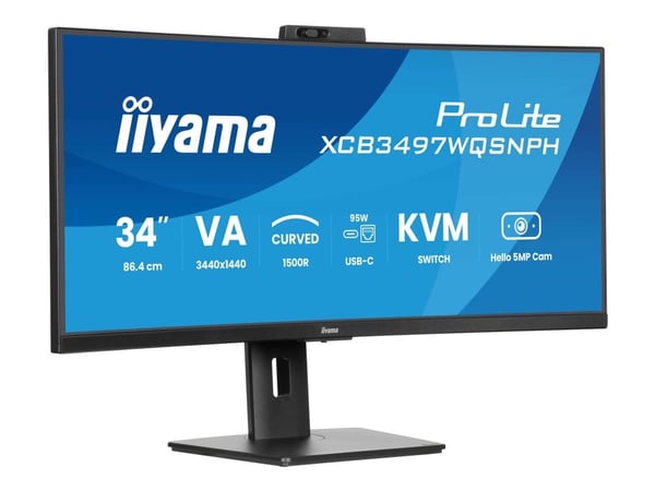 iiyama ProLite XCB3497WQSNPH-B1 - LED-skjerm - kurvet - 34" (31.3" synlig) - 3440 x 1440 UWQHD @ 120 Hz - VA - 300 cd/m² - 3000:1 - 0.4 ms - 2xHDMI...