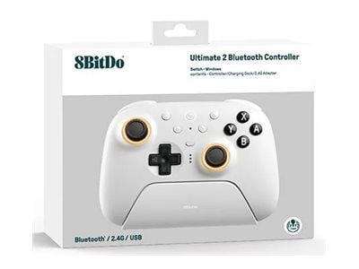 8Bitdo Ultimate 2 - Håndkonsoll - trådløs - 2.4 GHz/Bluetooth - hvit - for Nintendo Switch, Nintendo Switch 2