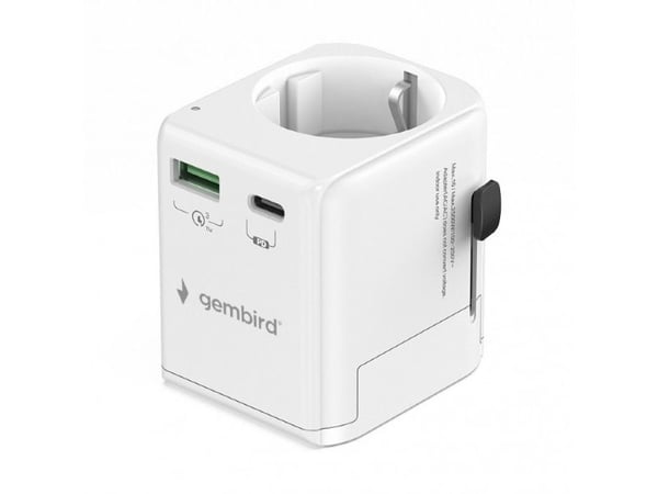 GEMBIRD Universal maadoitettu matkasovitin 20W valkoinen