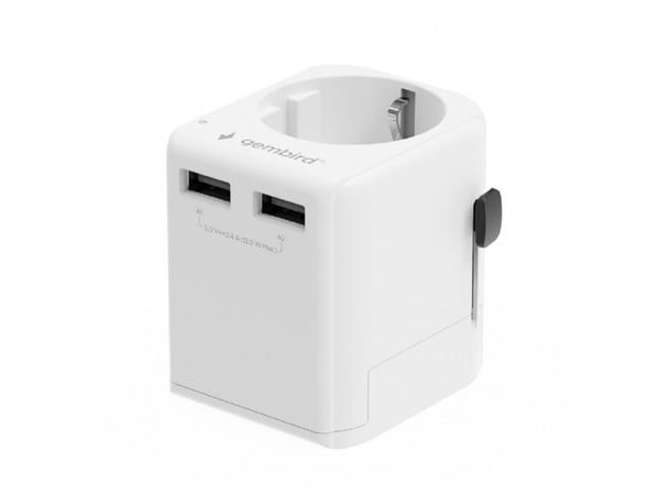 Gembird - Verkkoliitäntäsovitin USB-laturisovittimella - B-tyyppi, G-tyyppi, I-tyyppi (P) USB:hen, F-tyyppi, E-tyyppi, C-tyyppi (R) - AC 100-250 V ...