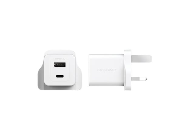 PanzerGlass empower by ® Turbo 35W Oplader inkl. USB-C + USB-A | UK Stik| Silver White, Universel, Universal - Universal, Tør påføring, Hvid, 1 stk