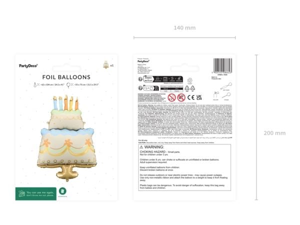 PartyDeco FB288, Lekeballong, Folie, Flerfarget, Bilde, Universell, Kake