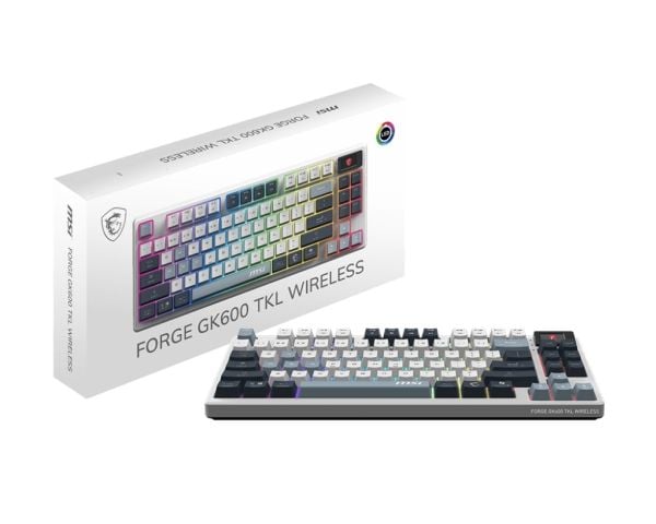 MSI FORGE GK600 - Tastatur - driftsutskiftbar - TKL - bakgrunnsbelyst - trådløs - Bluetooth, USB, 2.4 GHz - QWERTY - USA