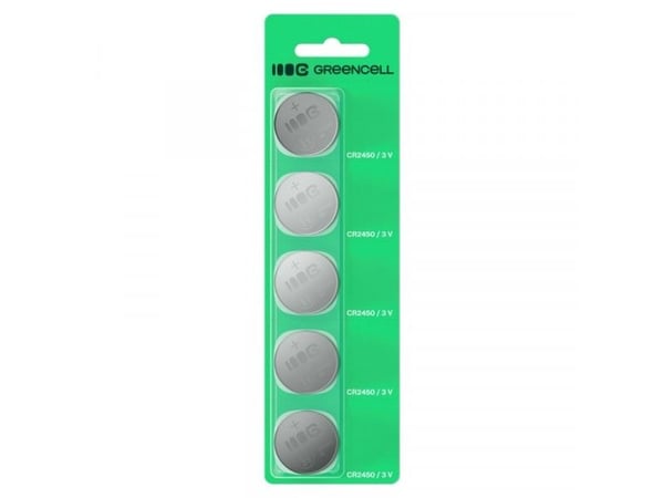 Green Cell Green Cell Green Cell Greencell-blisterpakning inneholder 5 litiumbatterier CR2450 3V 600mAh til nøkler, klokker, fjernkontroller, vekter