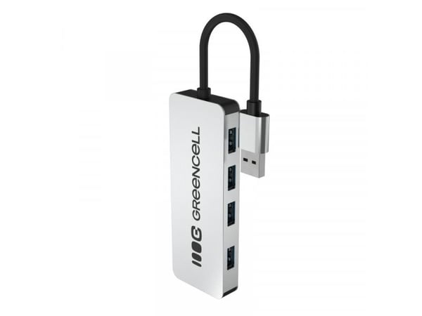 Adapter Basic HUB Greencell USB-A 4-i-1 (4×USB 3.0) – snabb dataöverföring 5 Gb/s, aluminiumhölje