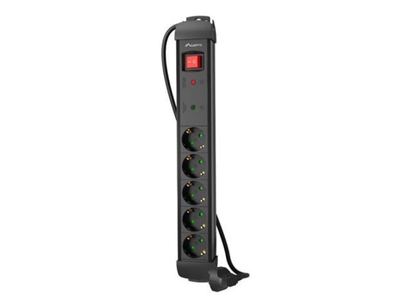 Lanberg SP1-05F-0500-BK, 5 m, Sisätila, Tyyppi F, Suora, Ylikuormitussuojaus, Muovi