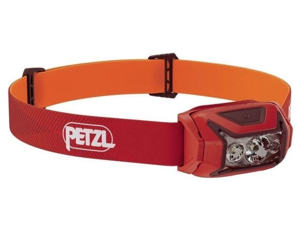 Petzl Actik, Otsapannan taskulamppu, Punainen, Painikkeet, Akun varaustaso, IPX4, LED