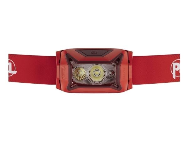 Petzl Actik, Hodebåndslommelykt, Rød, Knapper, Batterinivå, IPX4, LED