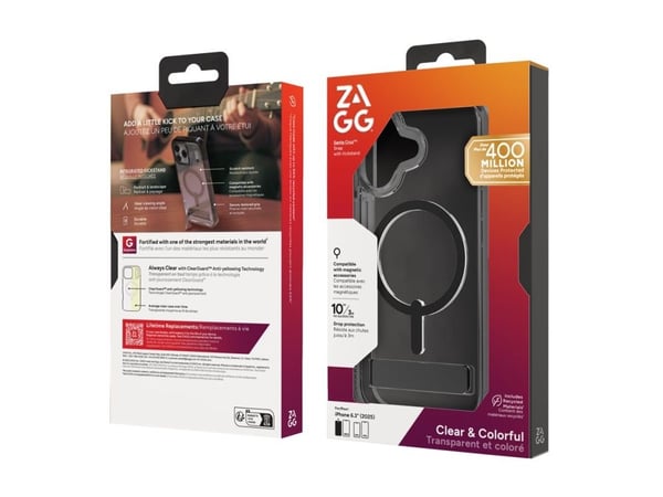 Zagg Santa Cruz Snap - Baksidedeksel for mobiltelefon - med stativ - MagSafe-samsvar - kullsort - for Apple iPhone 17