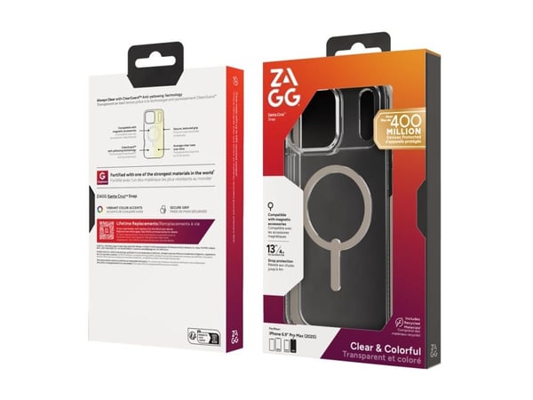 ZAGG Santa Cruz Snap, Suojus, Apple, iPhone 17 Pro Max, 17,5 cm (6.9"), Titaani, Läpinäkyvä