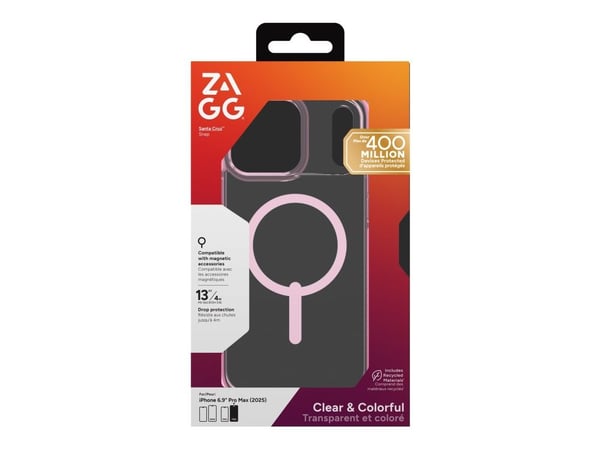 ZAGG Santa Cruz Snap - iPhone 17 Pro Max-etui kompatibelt med MagSafe (rosa sorbet)