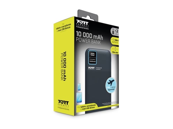 PORT Connect - Strømbank - 10000 mAh - 2.1 A - QC - 2 utgangskontakter (2 x USB) - på kabel: USB-A