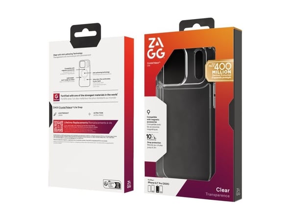 ZAGG Crystal Palace Lite, Suojus, Apple, iPhone 17 Pro, 16 cm (6.3"), Läpinäkyvä