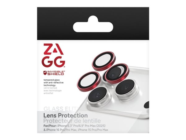 ZAGG InvisibleShield Premium GL - Linsebeskytter for mobiltelefon - rød - for Apple iPhone 15 Pro, 15 Pro Max, 16 Pro, 16 Pro Max, 17 Pro, 17 Pro Max