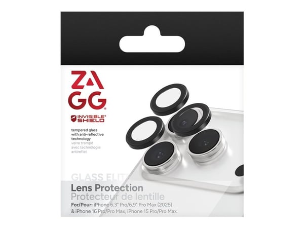 ZAGG InvisibleShield Glass Elite - Linsebeskytter for mobiltelefon - svart - for Apple iPhone 15 Pro, 15 Pro Max, 16 Pro, 16 Pro Max, 17 Pro, 17 Pr...