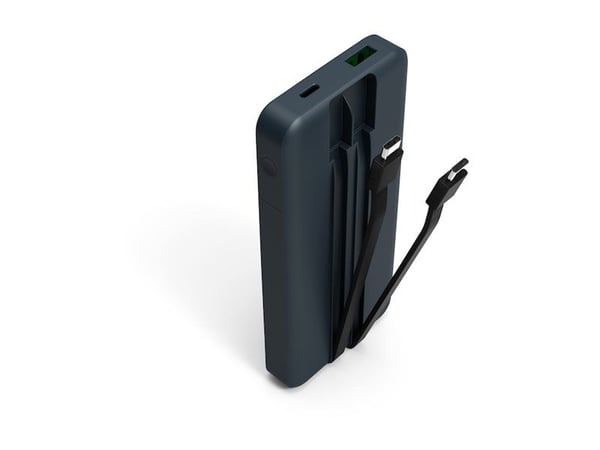 PORT Connect - Strømbank - med innebygde USB-C-kabler - 10000 mAh - 37 Wh - 20 watt - 3 A - QC, PD - 4 utgangskontakter (3 x USB-C, USB) - på kabel...