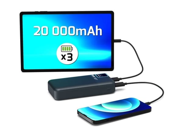 PORT Connect Enduring - Strømbank - 20000 mAh - 74 Wh - 2.1 A - QC - 2 utgangskontakter (2 x USB) - på kabel: USB-A