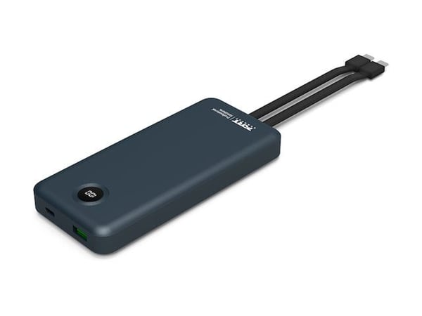 PORT Connect - Strømbank - med innebygde USB-C-kabler - 10000 mAh - 37 Wh - 20 watt - 3 A - QC, PD - 4 utgangskontakter (3 x USB-C, USB) - på kabel...