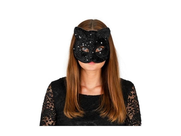 Svart katt-paljettmask