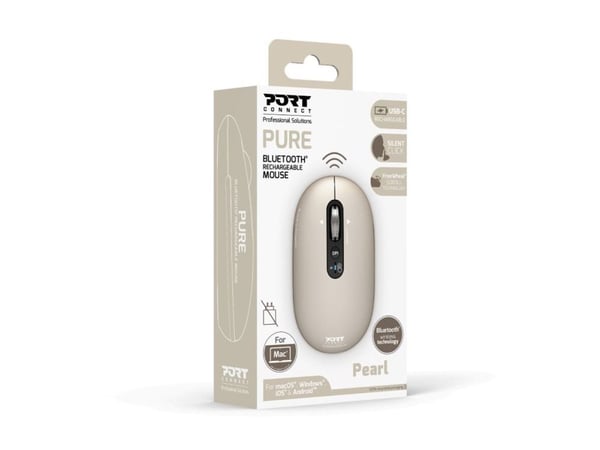 PORT Connect PURE COLOR - Mus - ladbar - høyre- og venstrehåndet - optisk - 5 knapper - trådløs - Bluetooth - perle