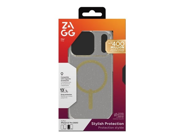 ZAGG Milan Snap - Baksidedeksel for mobiltelefon - MagSafe-samsvar - grafen - glitrende gull - for Apple iPhone 17 Pro
