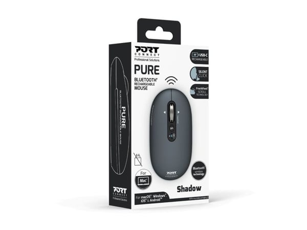PORT Connect PURE COLOR - Mus - ladbar - høyre- og venstrehåndet - optisk - 5 knapper - trådløs - Bluetooth - skygge