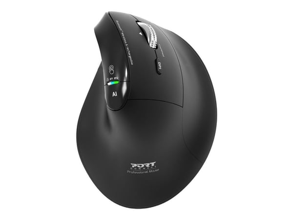 PORT - Mus - ergonomisk - optisk - 6 knapper - trådløs - 2.4 GHz, Bluetooth - USB trådløs mottaker - svart